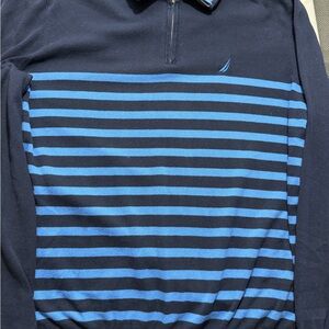 Nautica Men's Striped Zip-Up Sweater in Navy and Blue